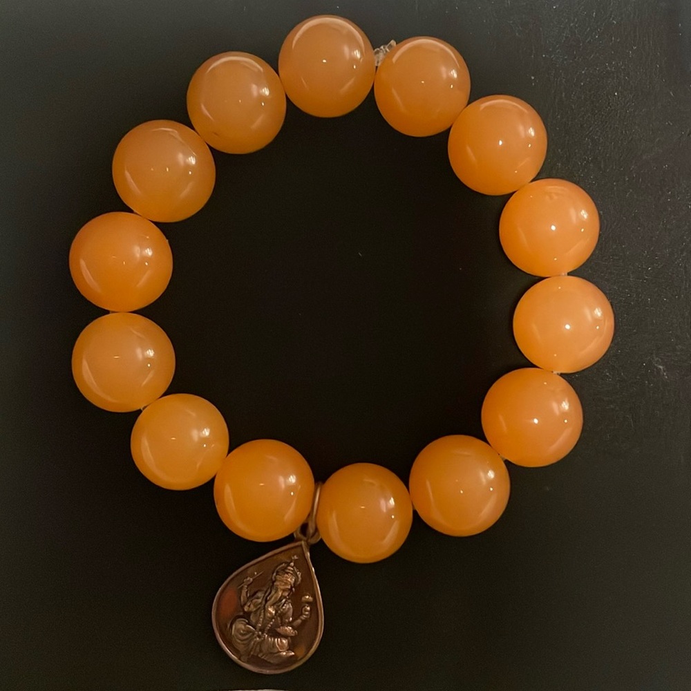 Powerbeads by Jen Orange Coral Bracelet Bronze Buddha Metal